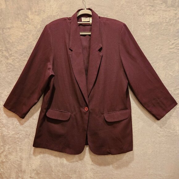 Liz Baker Essentials Skirt Suit Set Womens 16 Dark Purple notched Pleated career - Picture 2 of 12